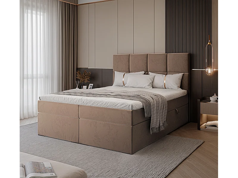 Lit continental rembourré avec surmatelas, marron - 160x200 - MAGNUS