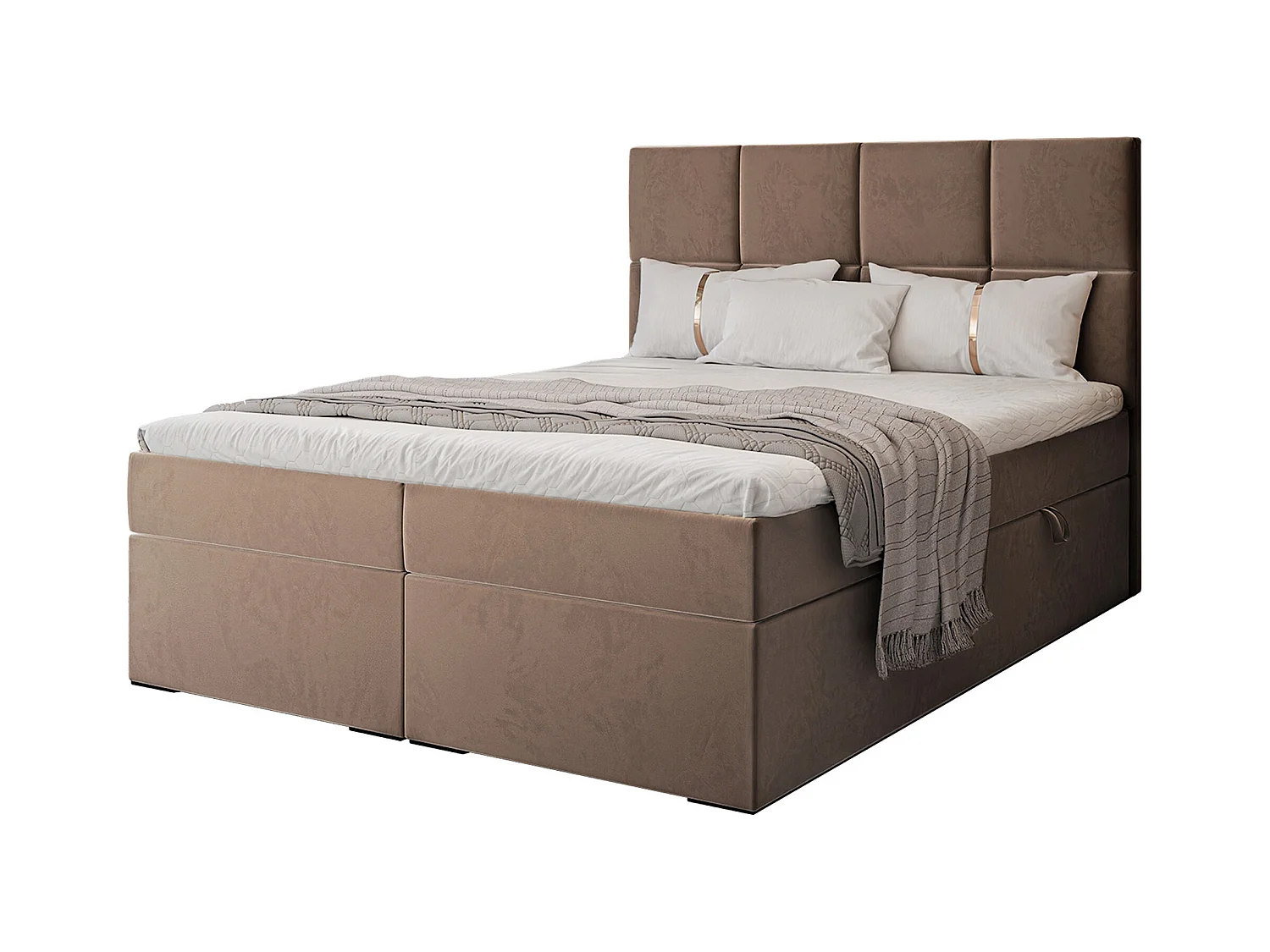 Lit continental rembourré avec surmatelas, marron - 160x200 - MAGNUS