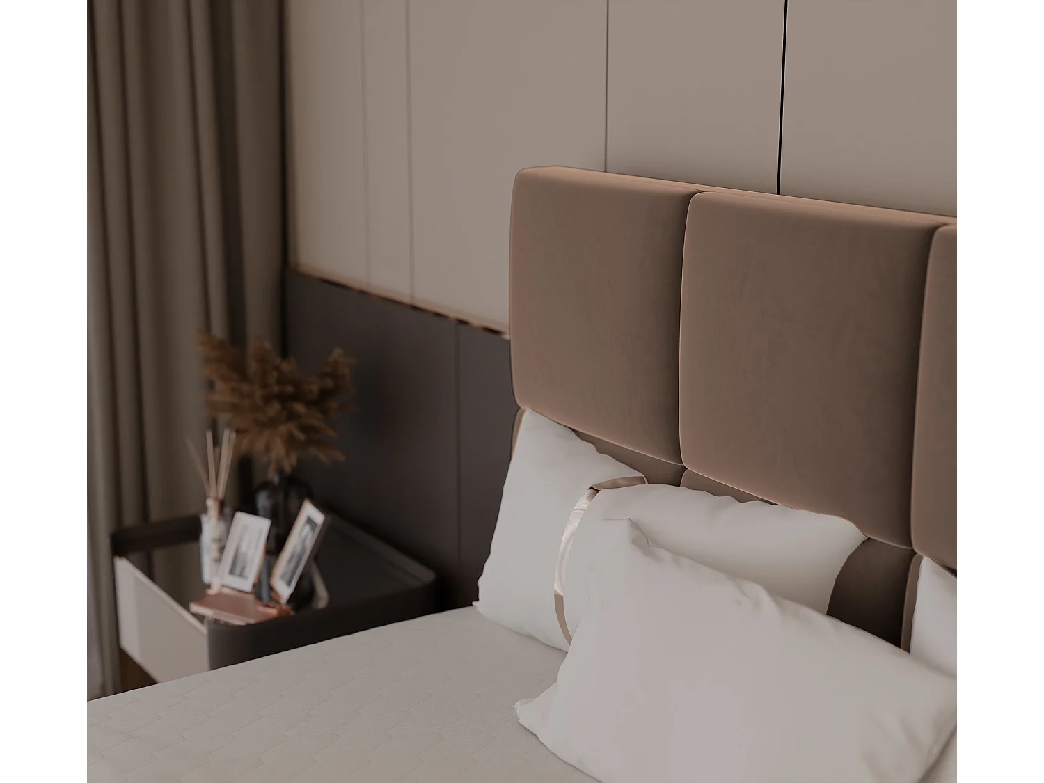 Lit continental rembourré avec surmatelas, marron - 160x200 - MAGNUS