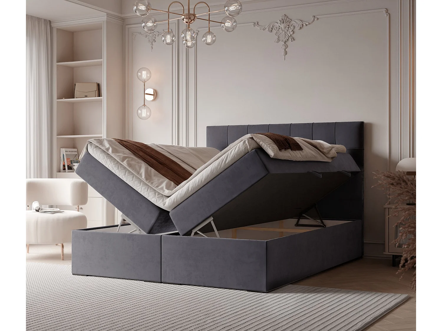 Lit continental rembourré avec surmatelas, gris anthracite - 160x200 - IMPERIAL