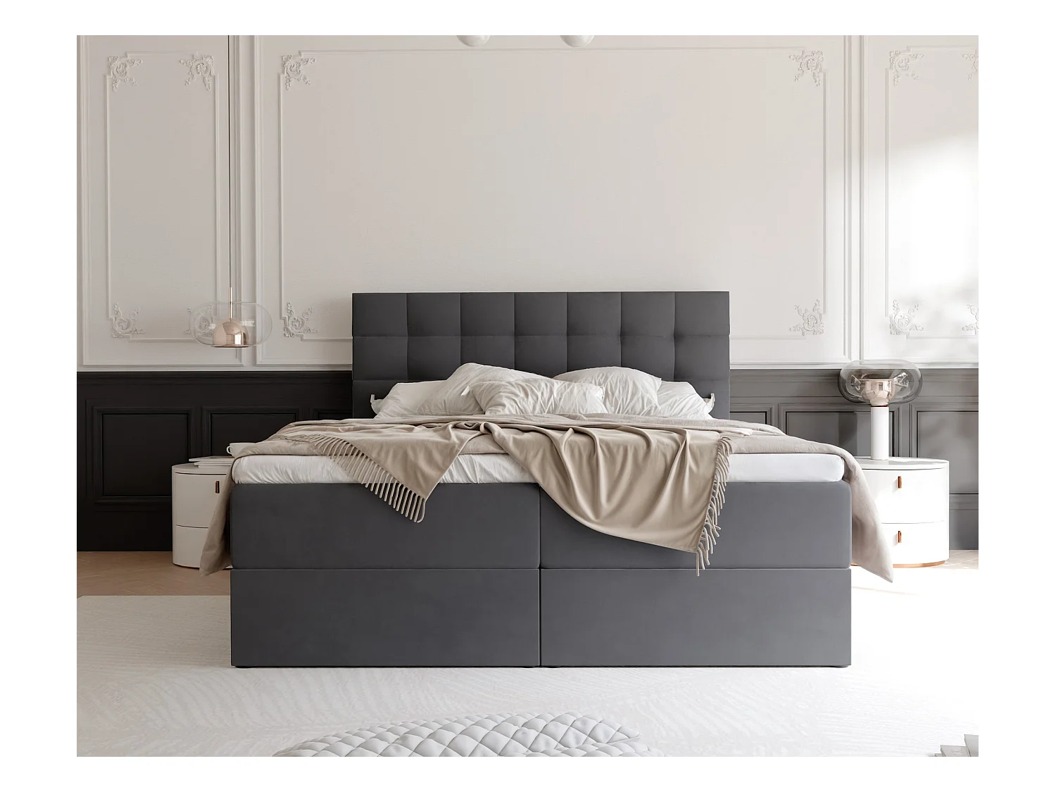 Lit continental rembourré avec surmatelas, gris anthracite - 180x200 - GRAND