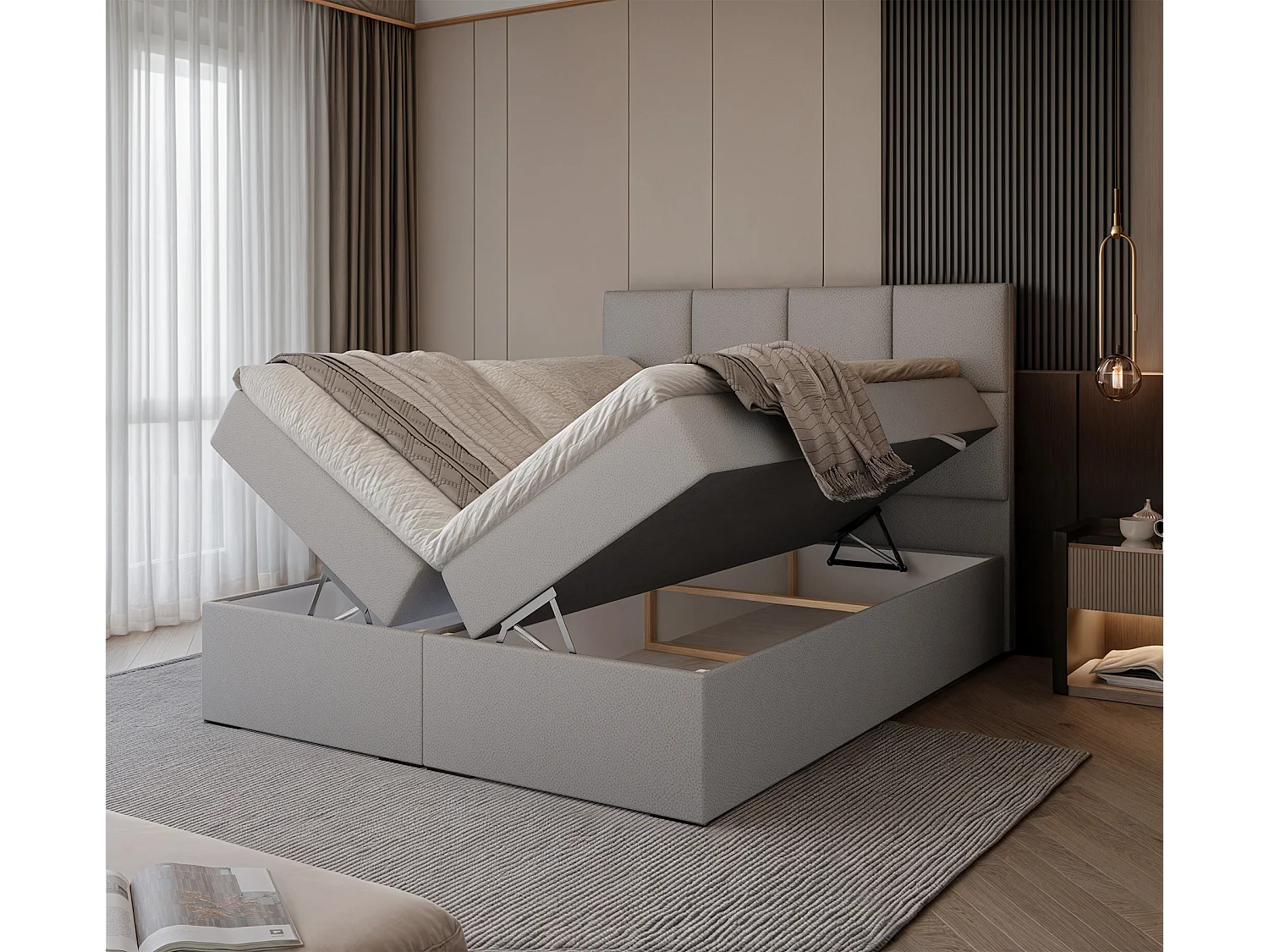 Lit continental rembourré avec surmatelas, gris  - 160x200 - MAGNUS