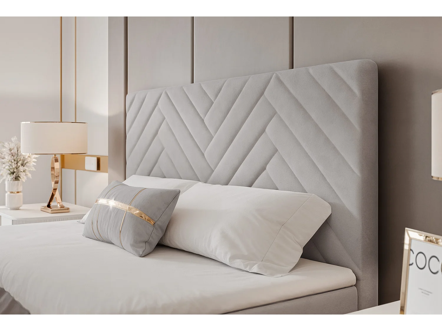Lit continental rembourré avec surmatelas, gris - 140x200 - NEREA PLUS