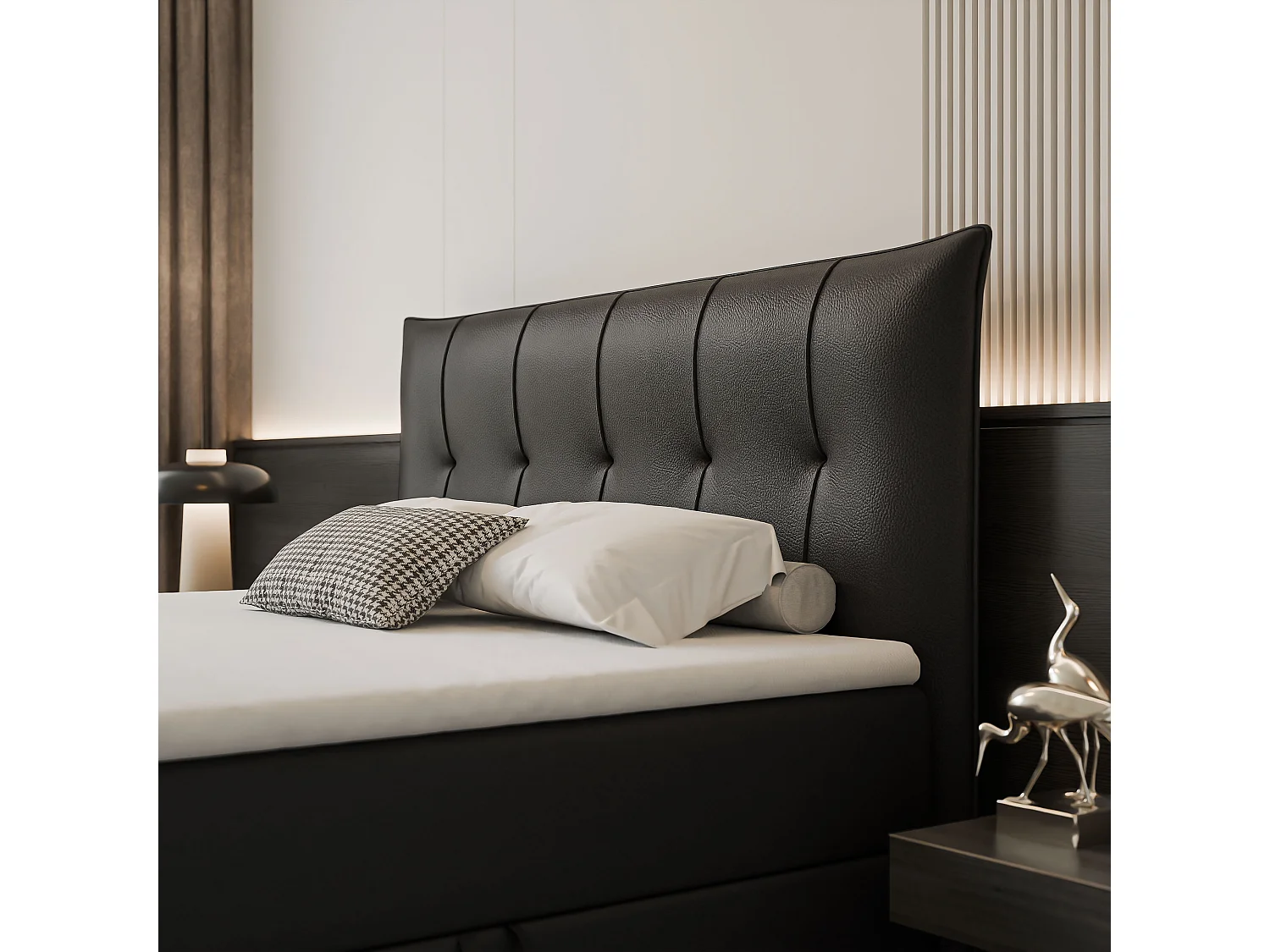 Lit continental rembourré avec surmatelas, noir  - 200x200 - CHESTER