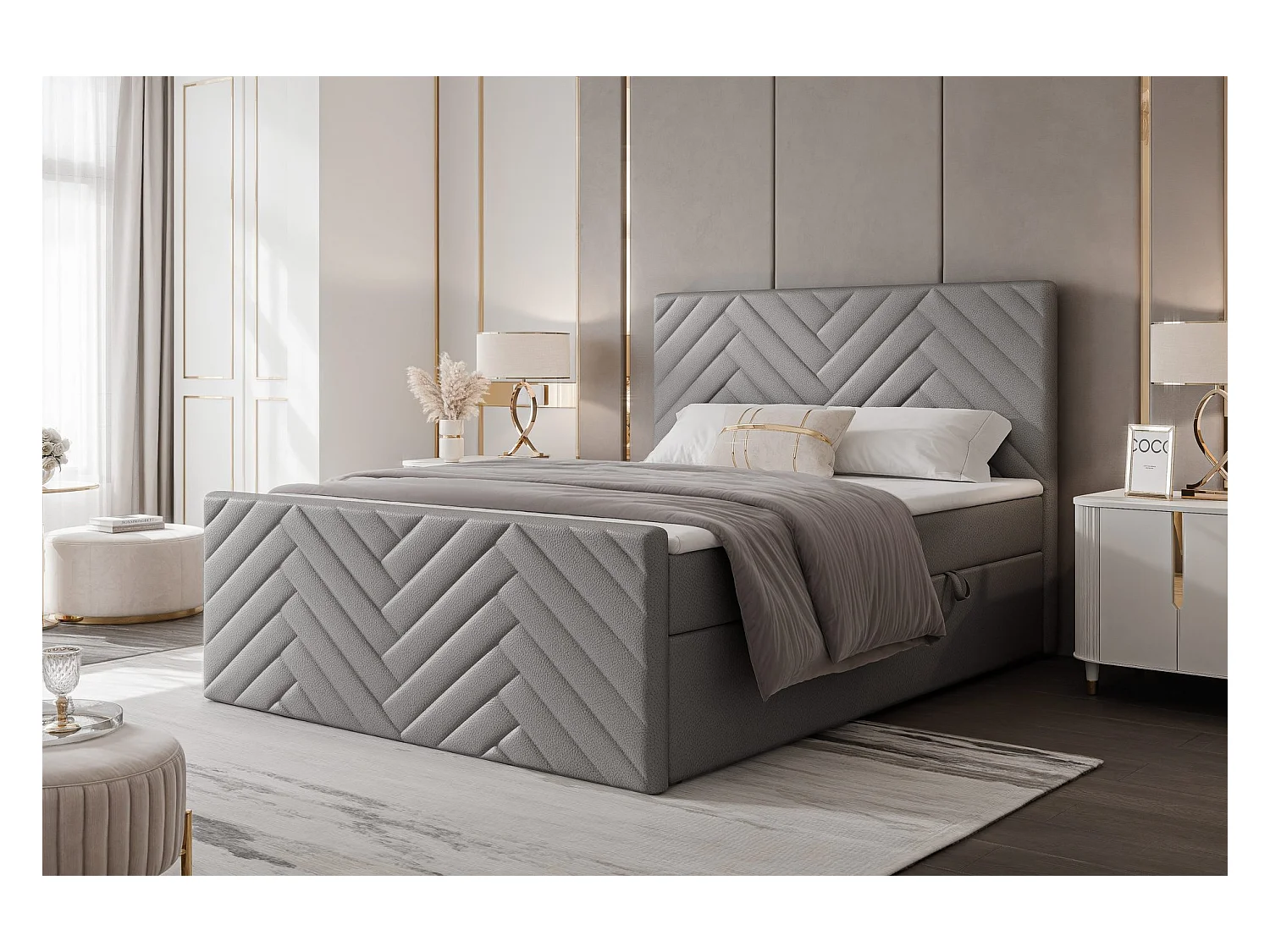 Lit continental rembourré avec surmatelas, gris  - 140x200 - NEREA PLUS