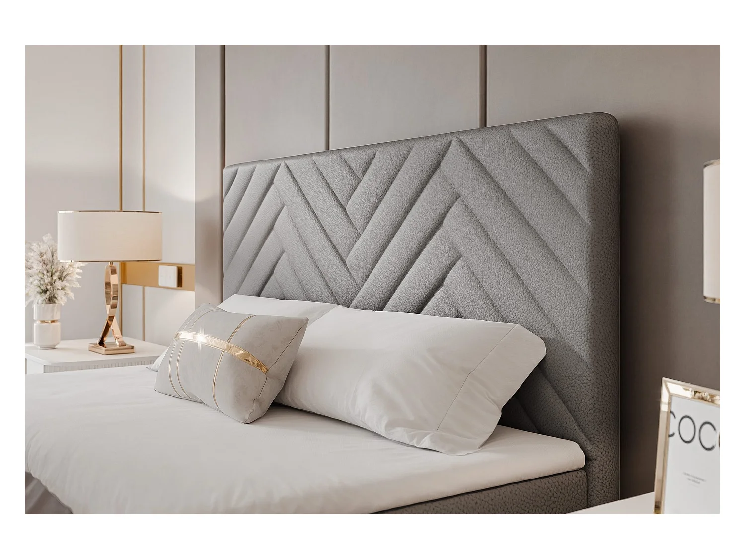 Lit continental rembourré avec surmatelas, gris  - 140x200 - NEREA PLUS