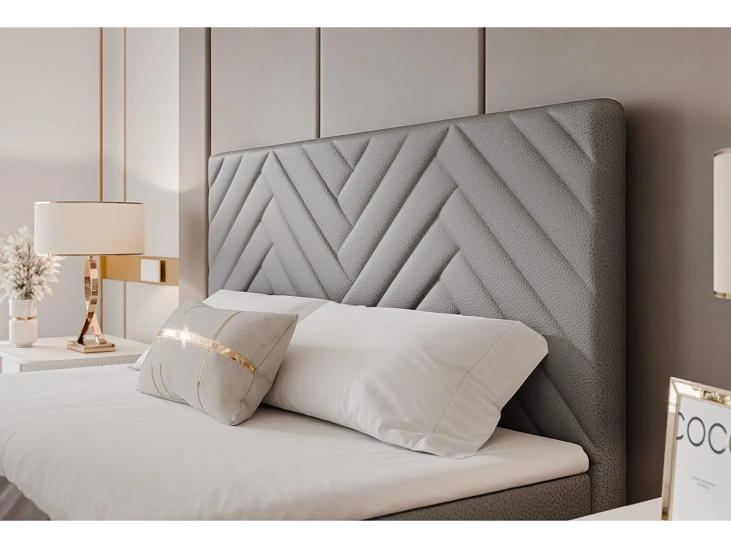 Lit continental rembourré avec surmatelas, gris  - 140x200 - NEREA PLUS