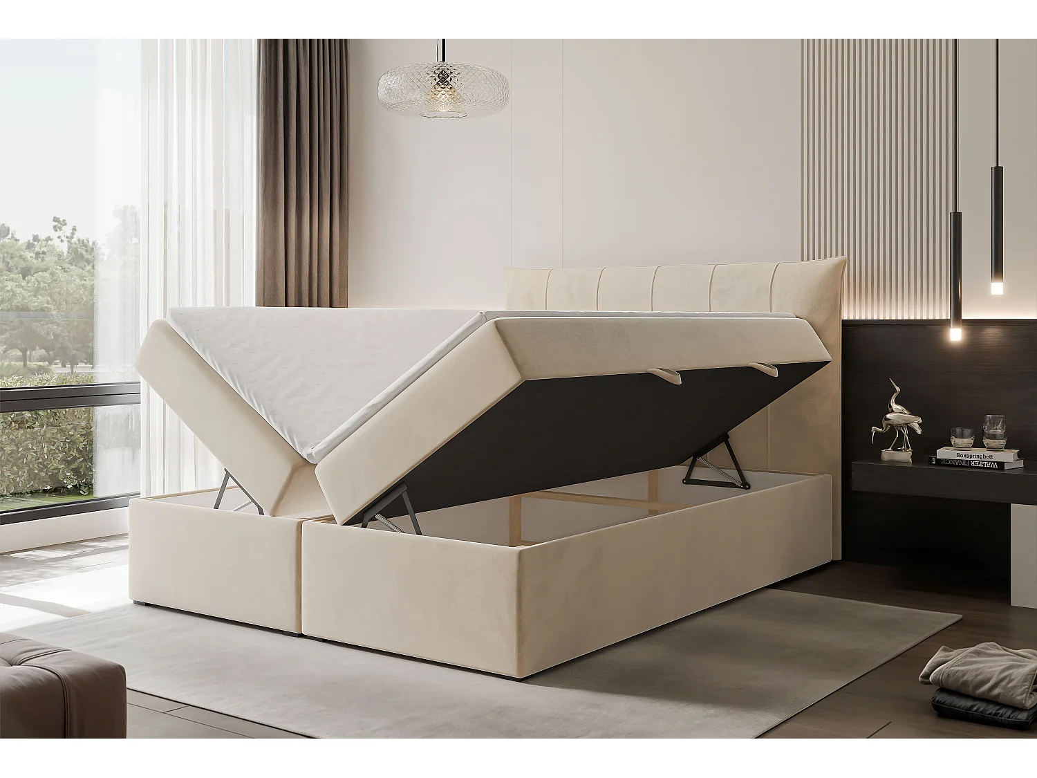 Lit continental rembourré avec surmatelas, crème - 200x200 - CHESTER