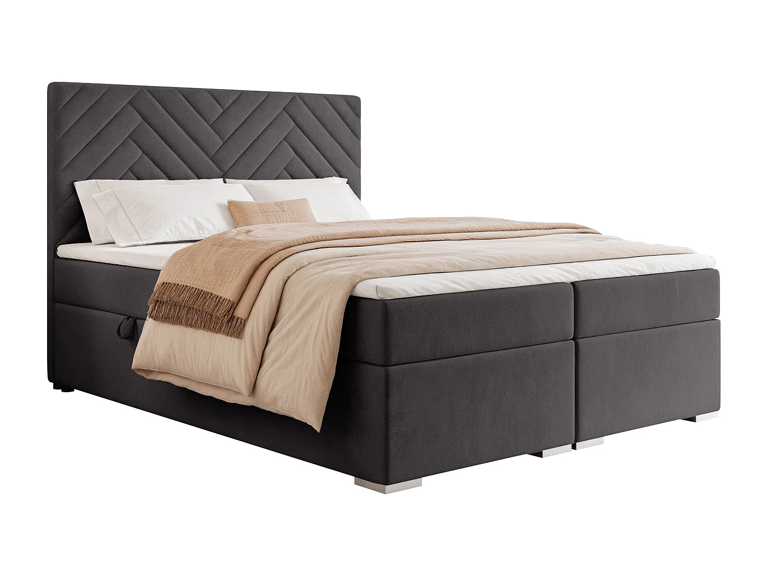 Lit continental rembourré avec surmatelas, gris anthracite - 160x200 - NEREA