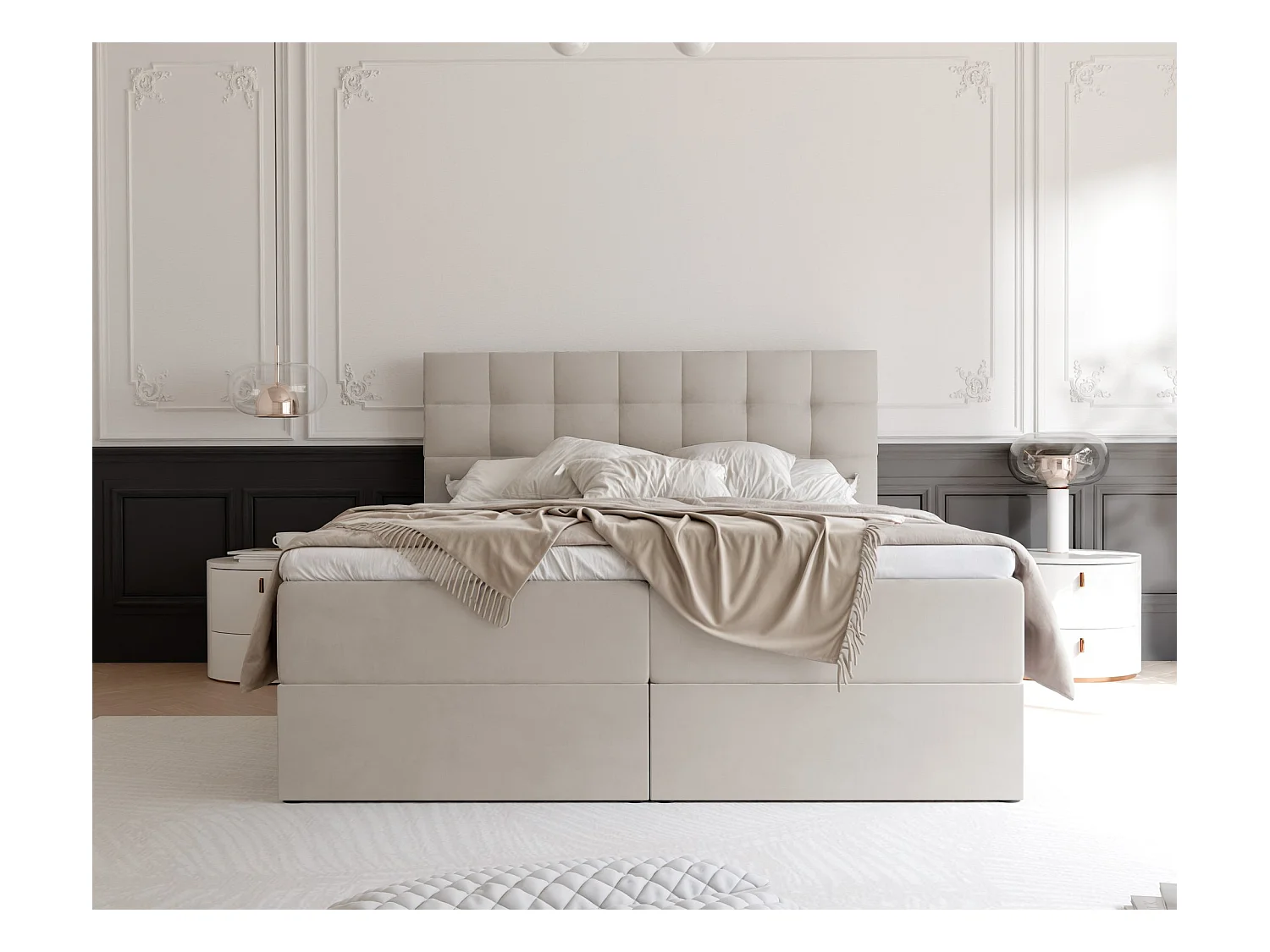 Lit continental rembourré avec surmatelas, beige - 120x200 - GRAND