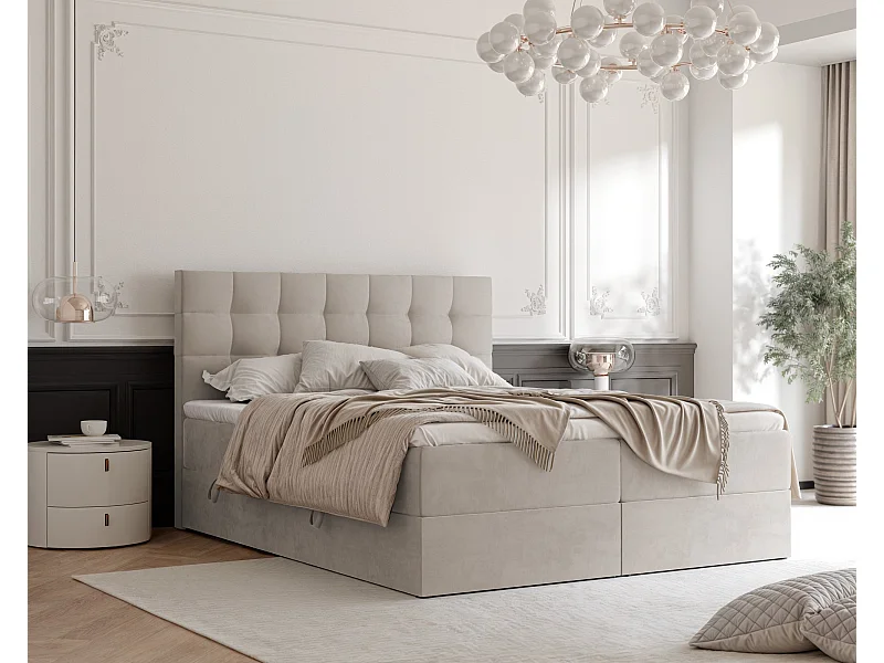 Lit continental rembourré avec surmatelas, beige - 140x200 - GRAND