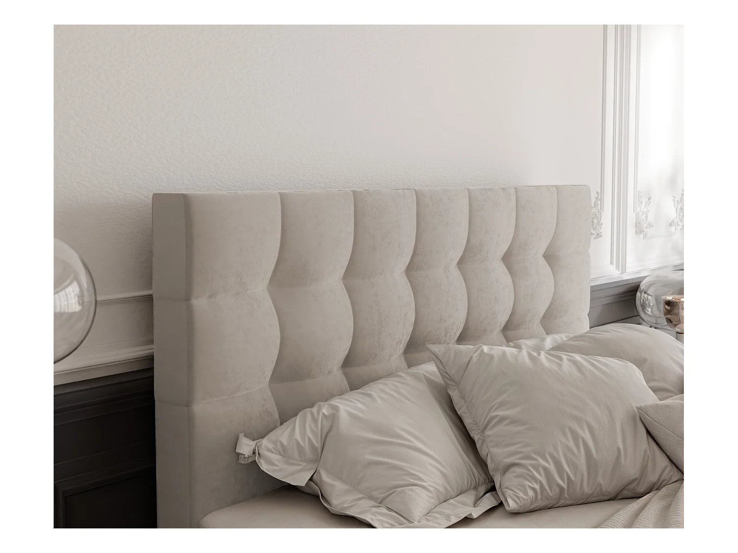 Lit continental rembourré avec surmatelas, beige - 140x200 - GRAND