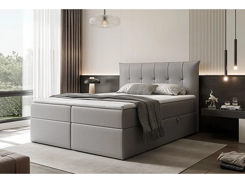 Lit continental rembourré avec surmatelas, gris  - 140x200 - CHESTER