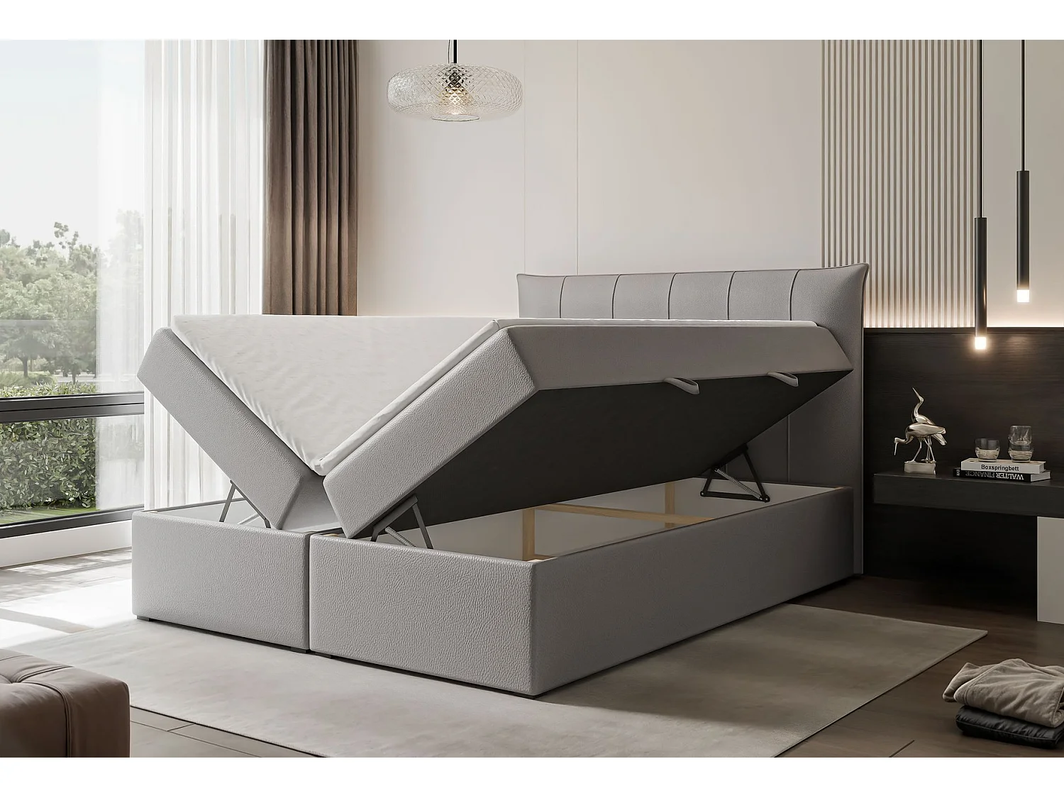 Lit continental rembourré avec surmatelas, gris  - 140x200 - CHESTER