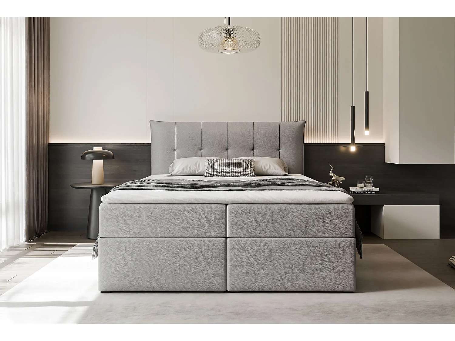 Lit continental rembourré avec surmatelas, gris  - 140x200 - CHESTER