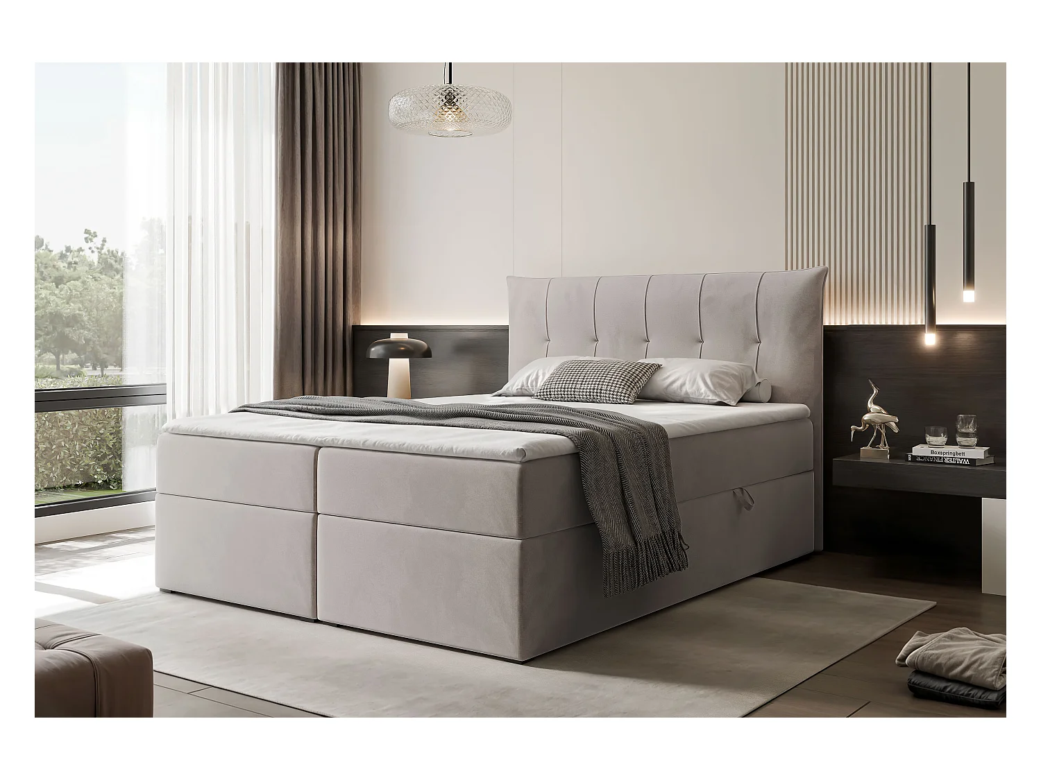 Lit continental rembourré avec surmatelas, gris clair - 180x200 - CHESTER