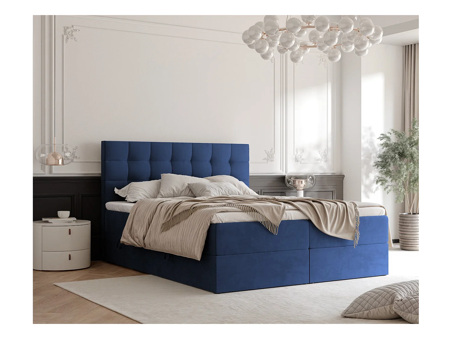 Lit continental rembourré avec surmatelas, bleu - 120x200 - GRAND