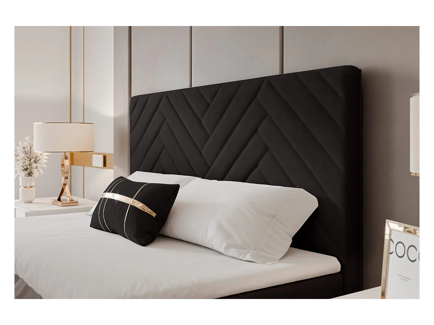 Lit continental rembourré avec surmatelas, noir - 180x200 - NEREA PLUS