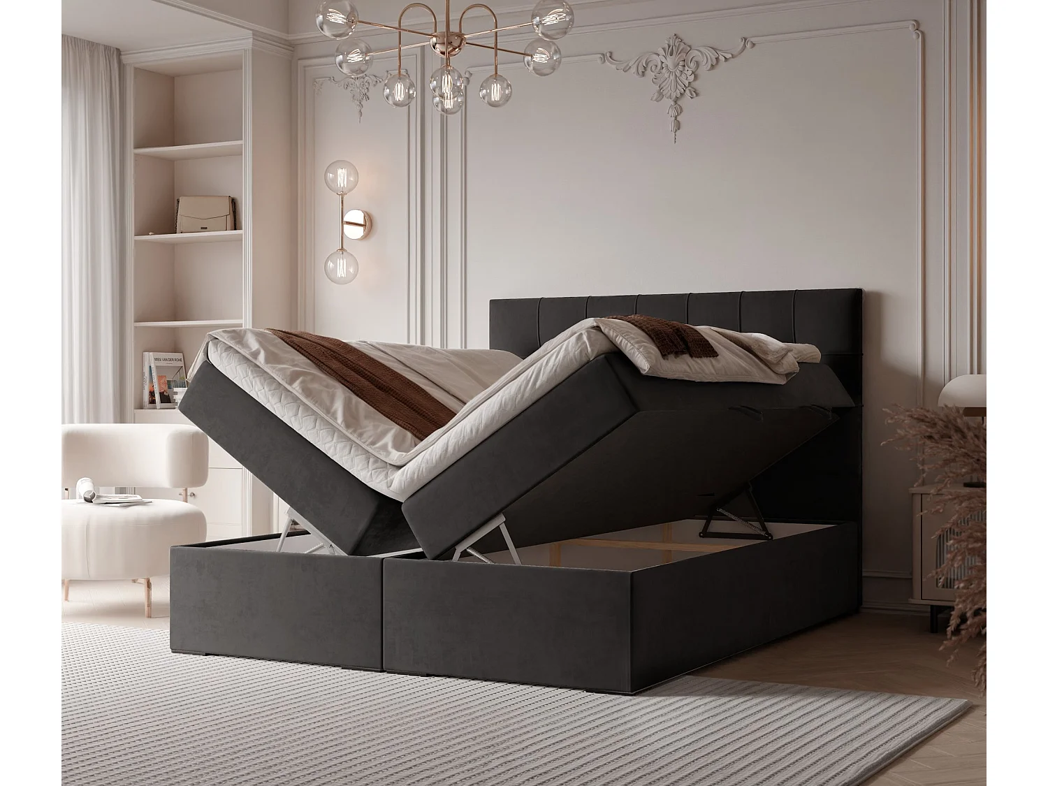 Lit continental rembourré avec surmatelas, noir - 180x200 - IMPERIAL