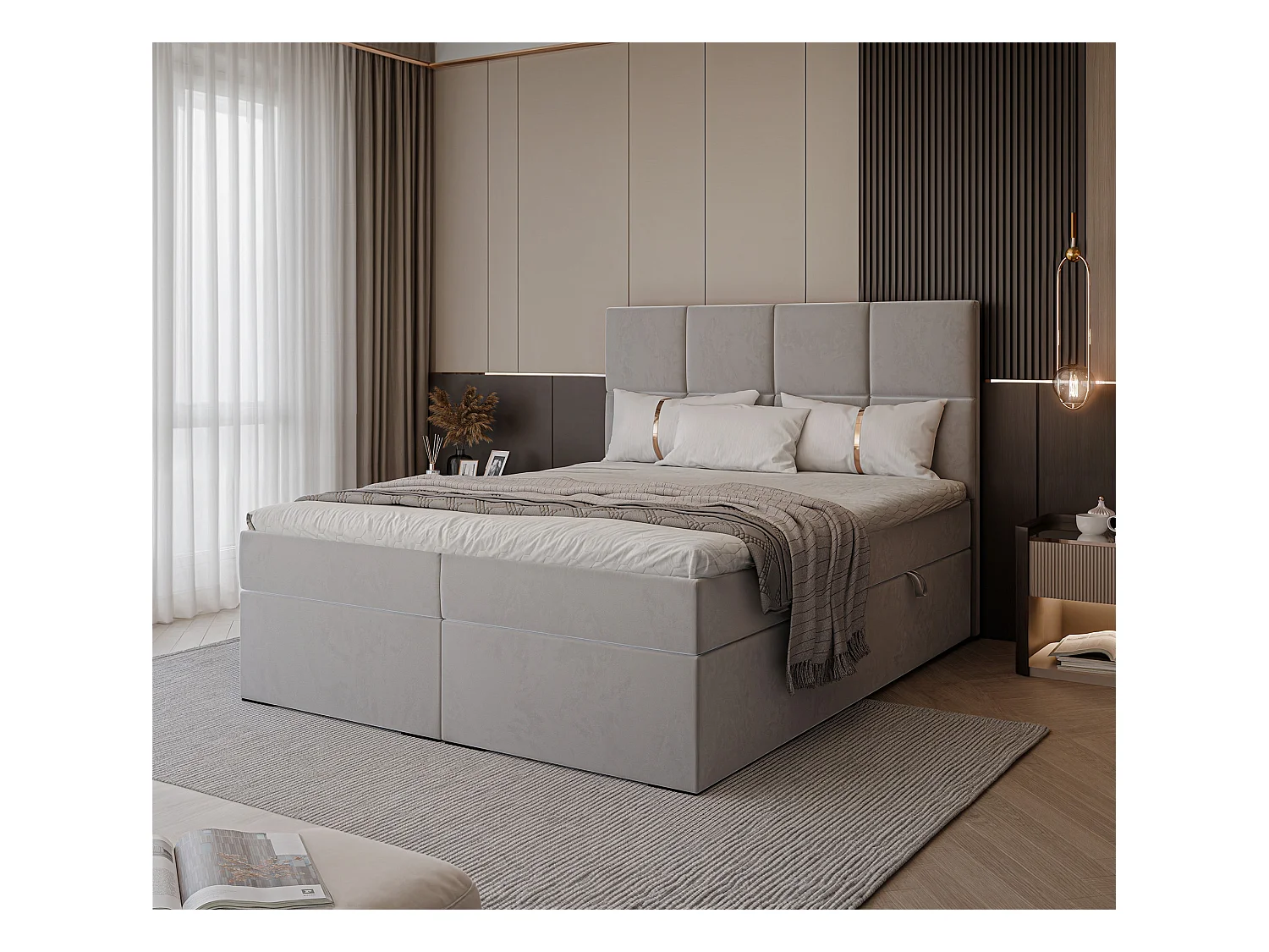 Lit continental rembourré avec surmatelas, gris - 180x200 - MAGNUS