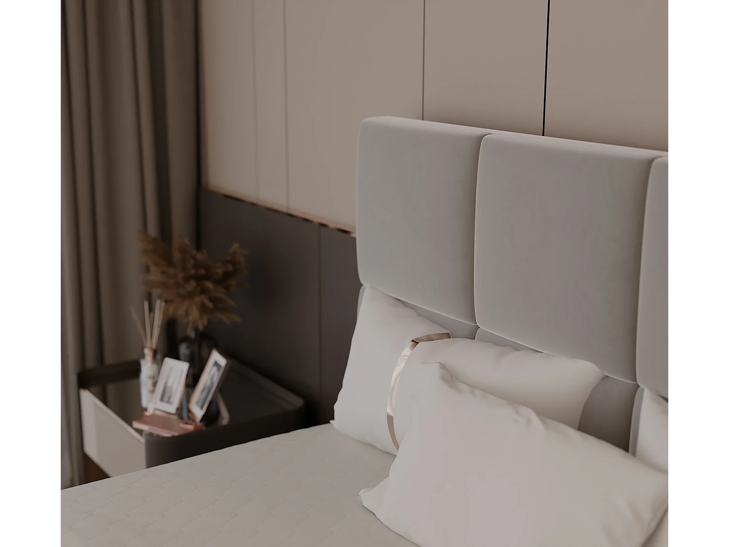 Lit continental rembourré avec surmatelas, gris - 180x200 - MAGNUS