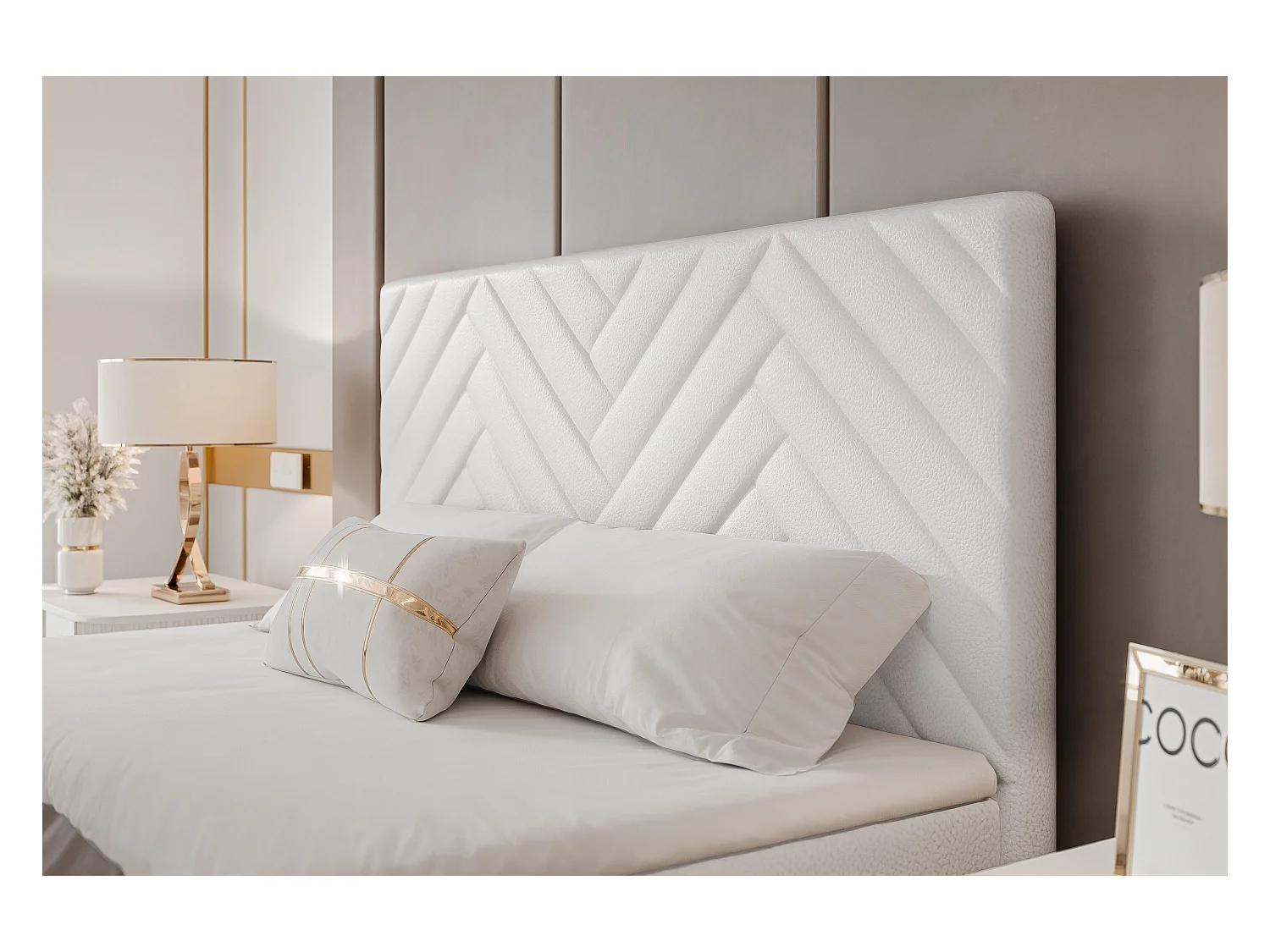 Lit continental rembourré avec surmatelas, blanc  - 140x200 - NEREA PLUS