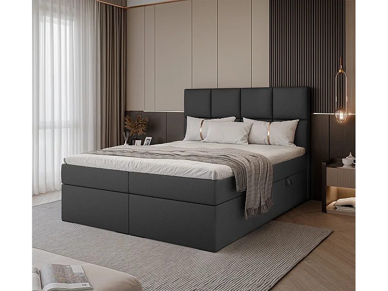 Lit continental rembourré avec surmatelas, noir  - 140x200 - MAGNUS