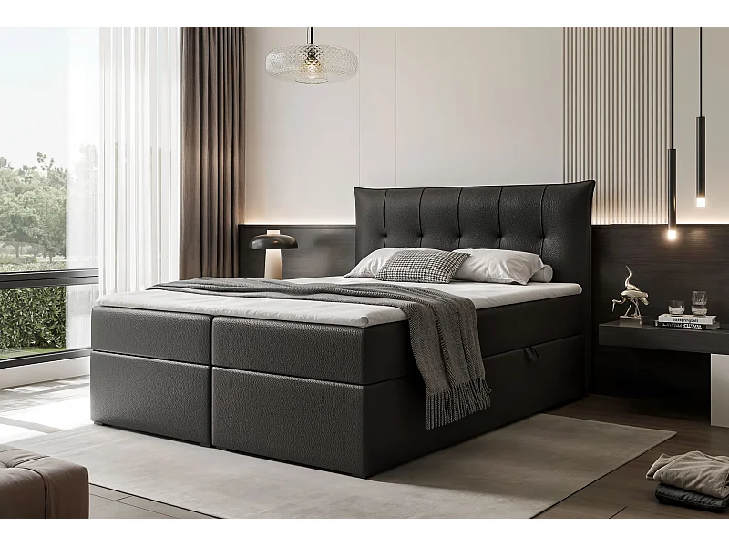 Lit continental rembourré avec surmatelas, noir  - 160x200 - CHESTER