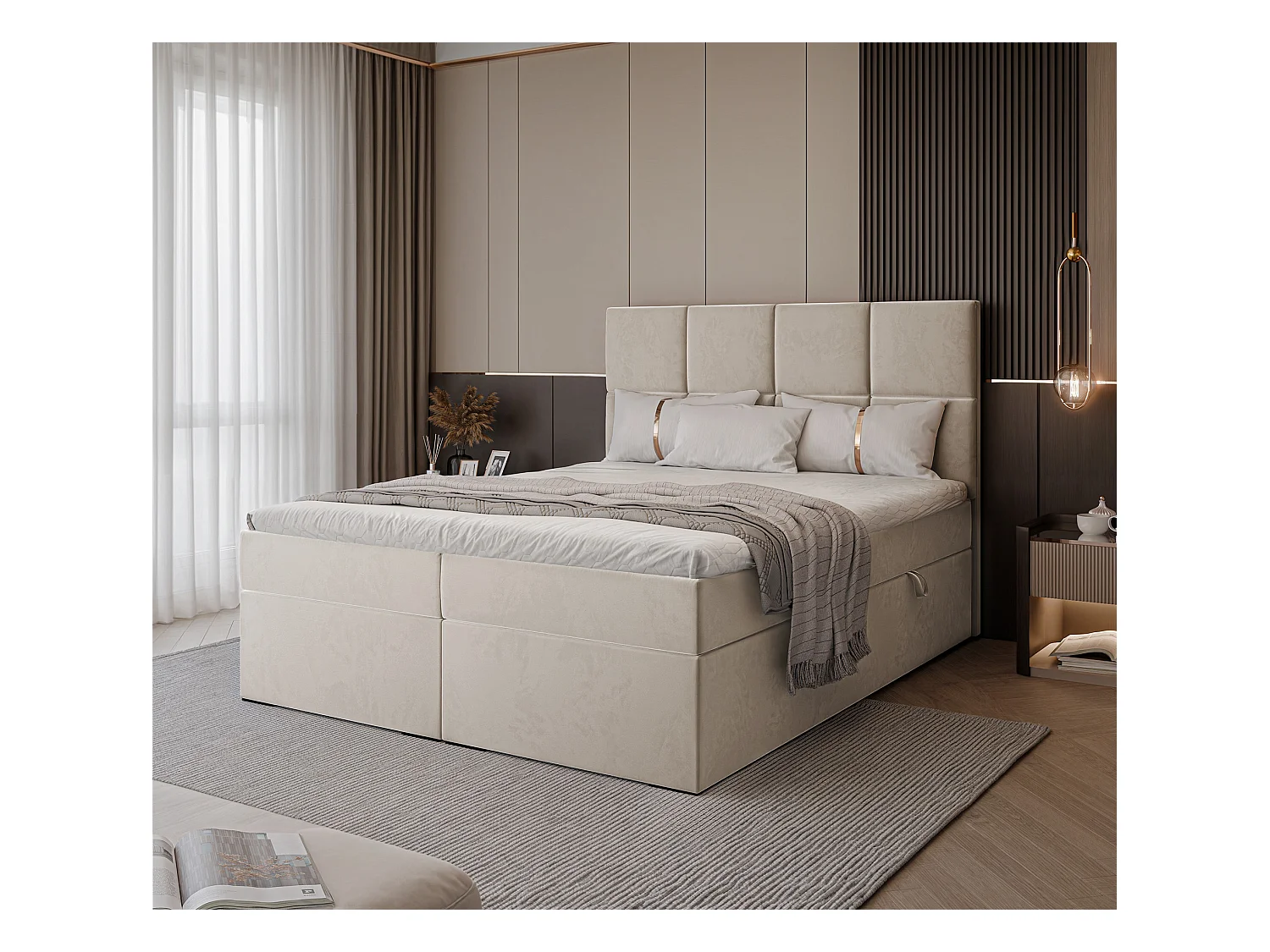 Lit continental rembourré avec surmatelas, beige - 180x200 - MAGNUS