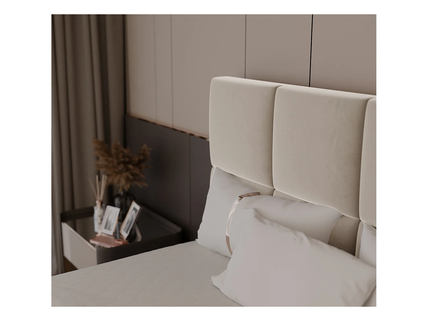 Lit continental rembourré avec surmatelas, beige - 180x200 - MAGNUS