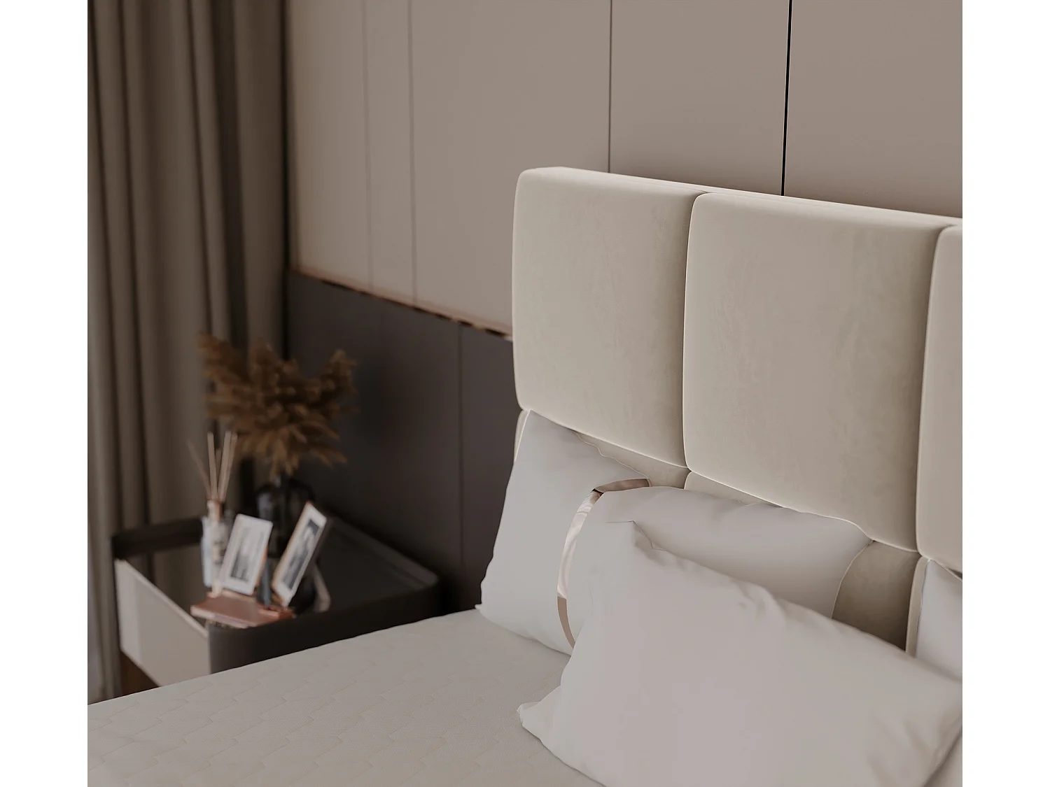 Lit continental rembourré avec surmatelas, beige - 180x200 - MAGNUS