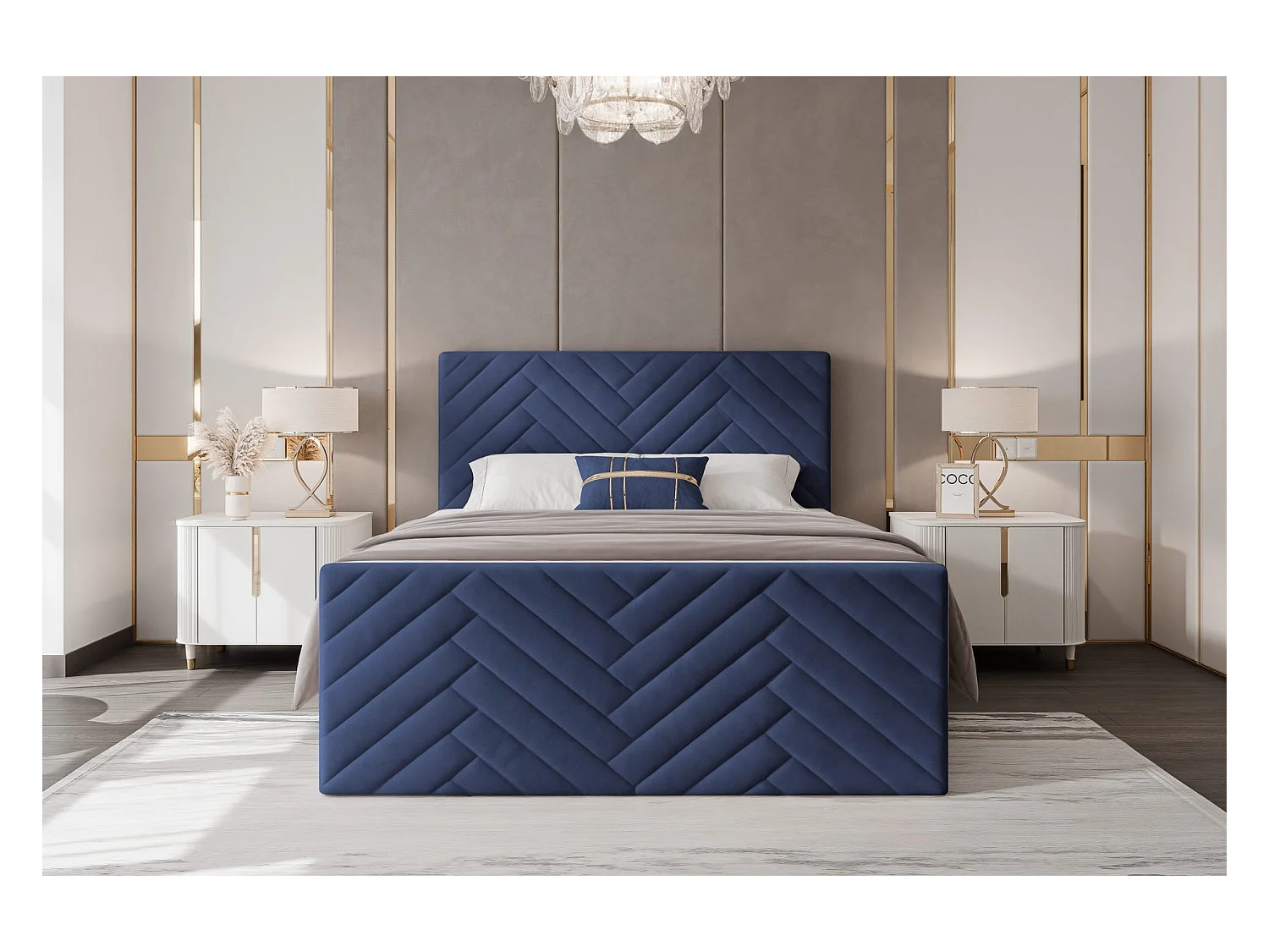 Lit continental rembourré avec surmatelas, bleu - 140x200 - NEREA PLUS