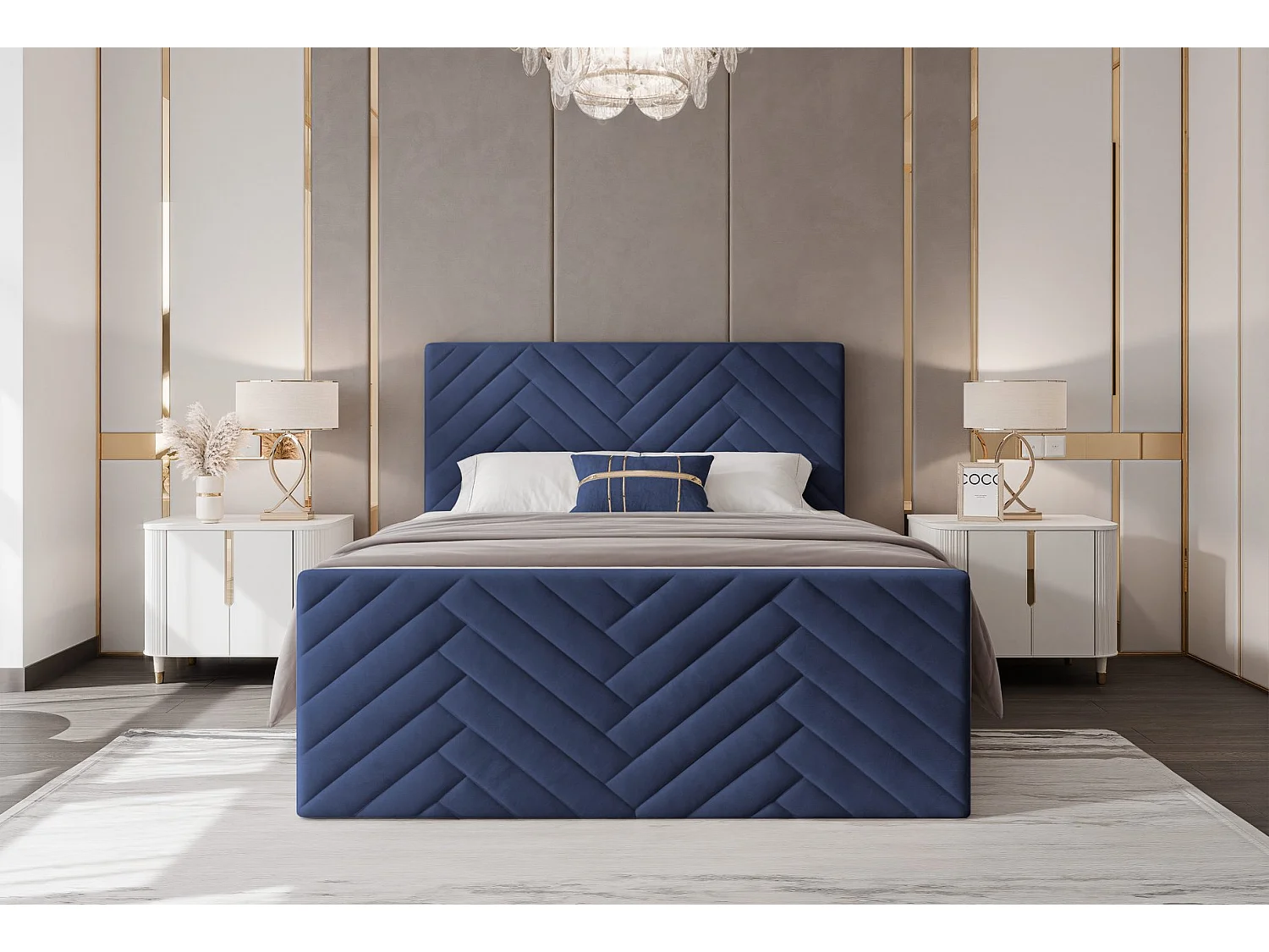 Lit continental rembourré avec surmatelas, bleu - 140x200 - NEREA PLUS