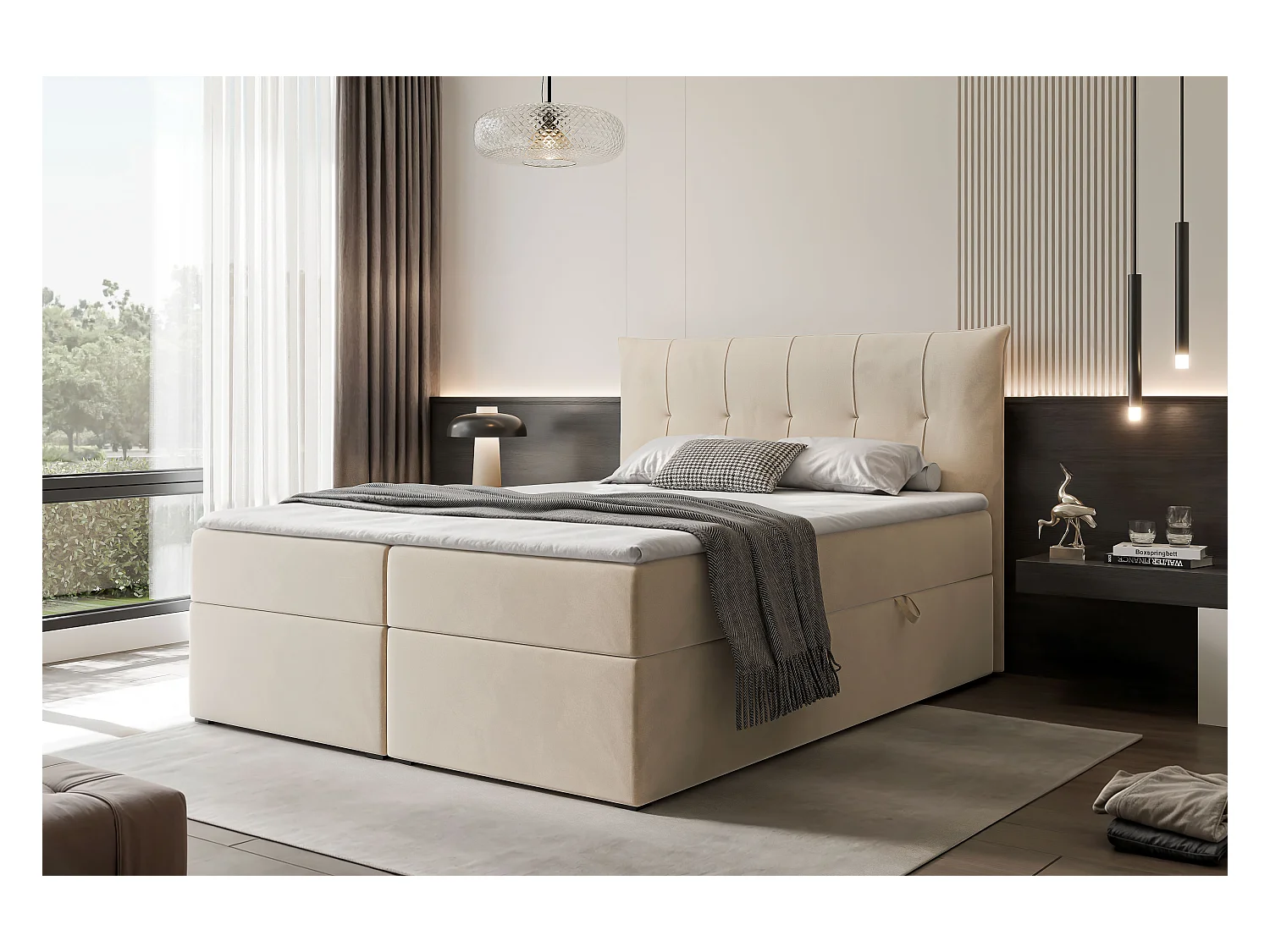 Lit continental rembourré avec surmatelas, crème - 140x200 - CHESTER
