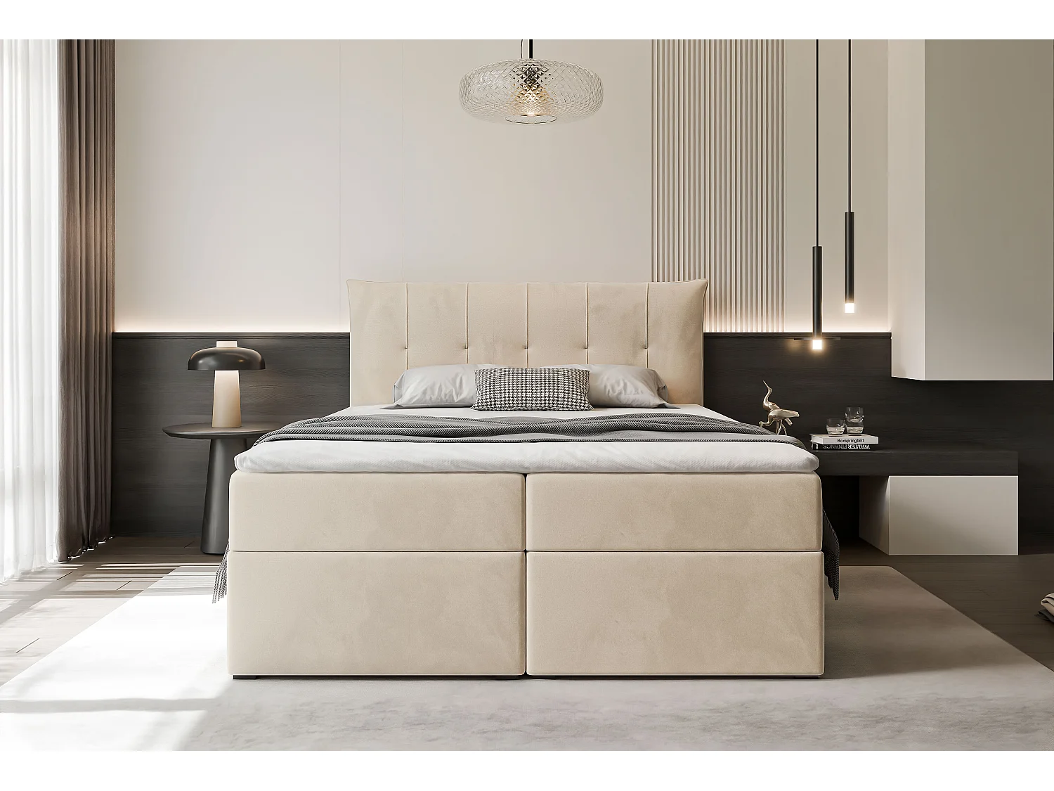 Lit continental rembourré avec surmatelas, crème - 140x200 - CHESTER