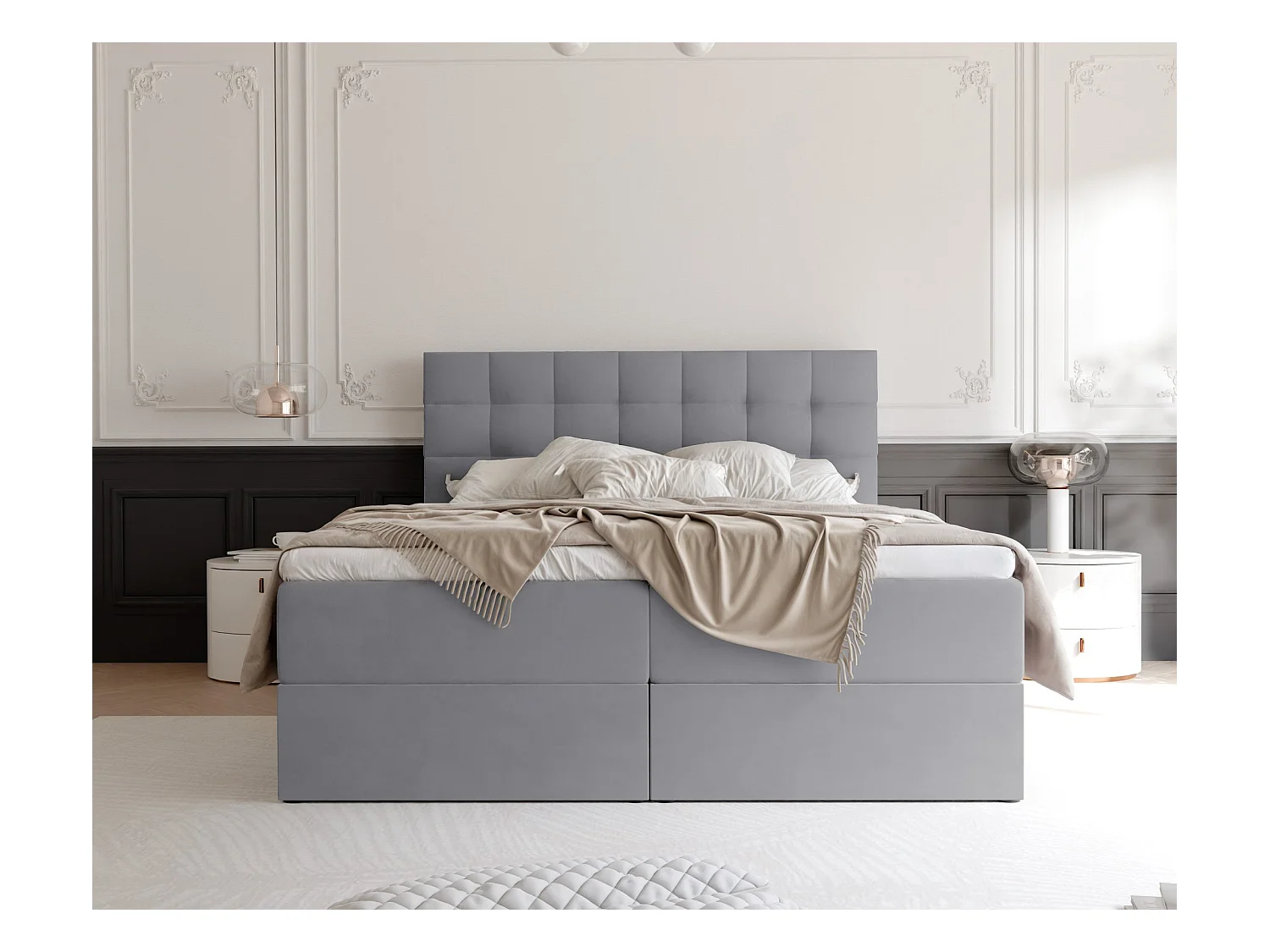 Lit continental rembourré avec surmatelas, gris clair - 180x200 - GRAND