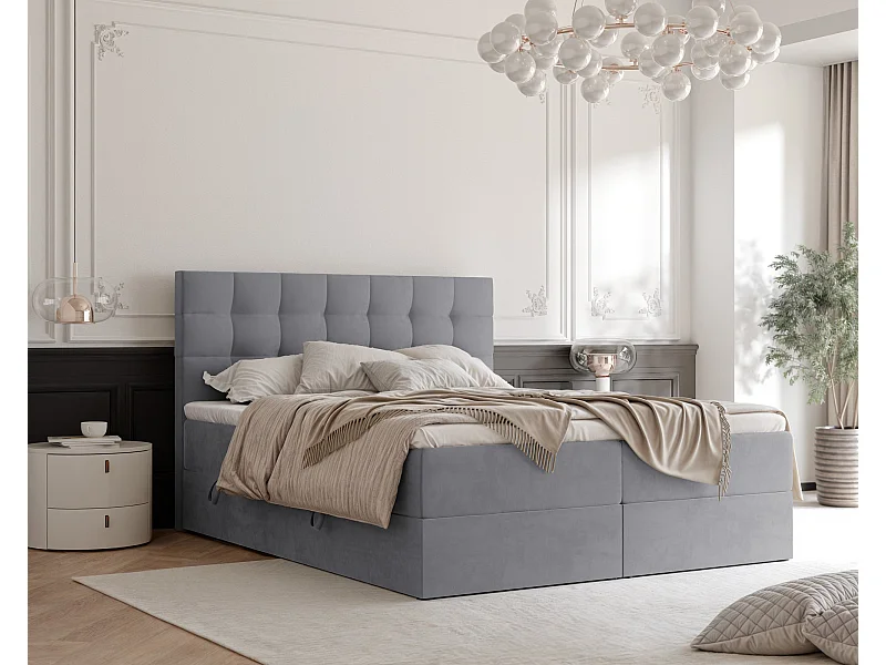 Lit continental rembourré avec surmatelas, gris clair - 180x200 - GRAND