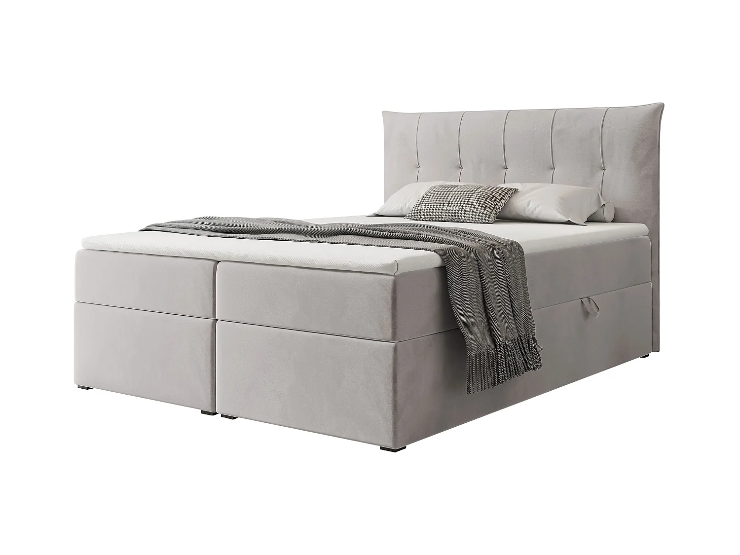 Lit continental rembourré avec surmatelas, gris - 200x200 - CHESTER