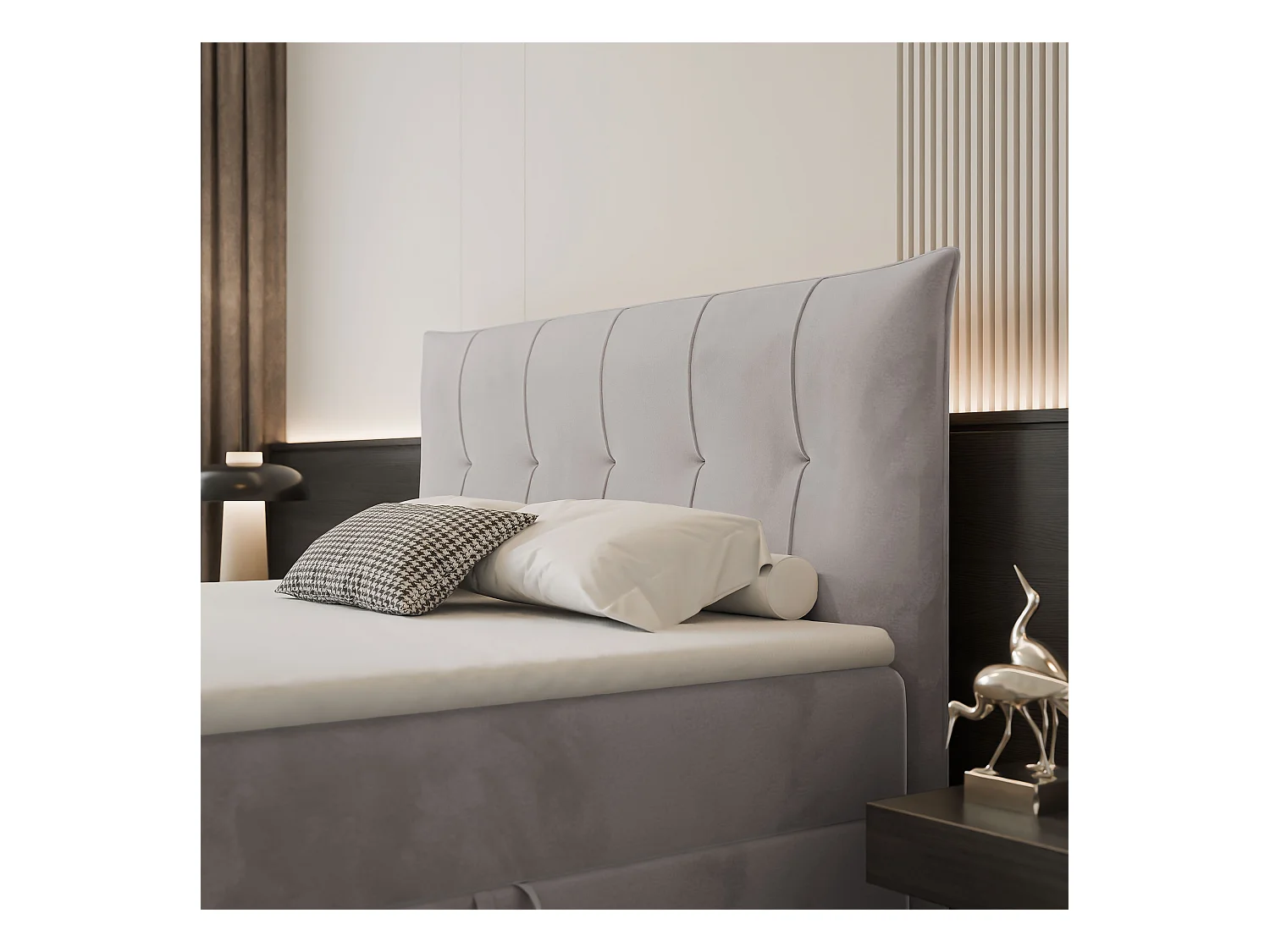 Lit continental rembourré avec surmatelas, gris - 200x200 - CHESTER