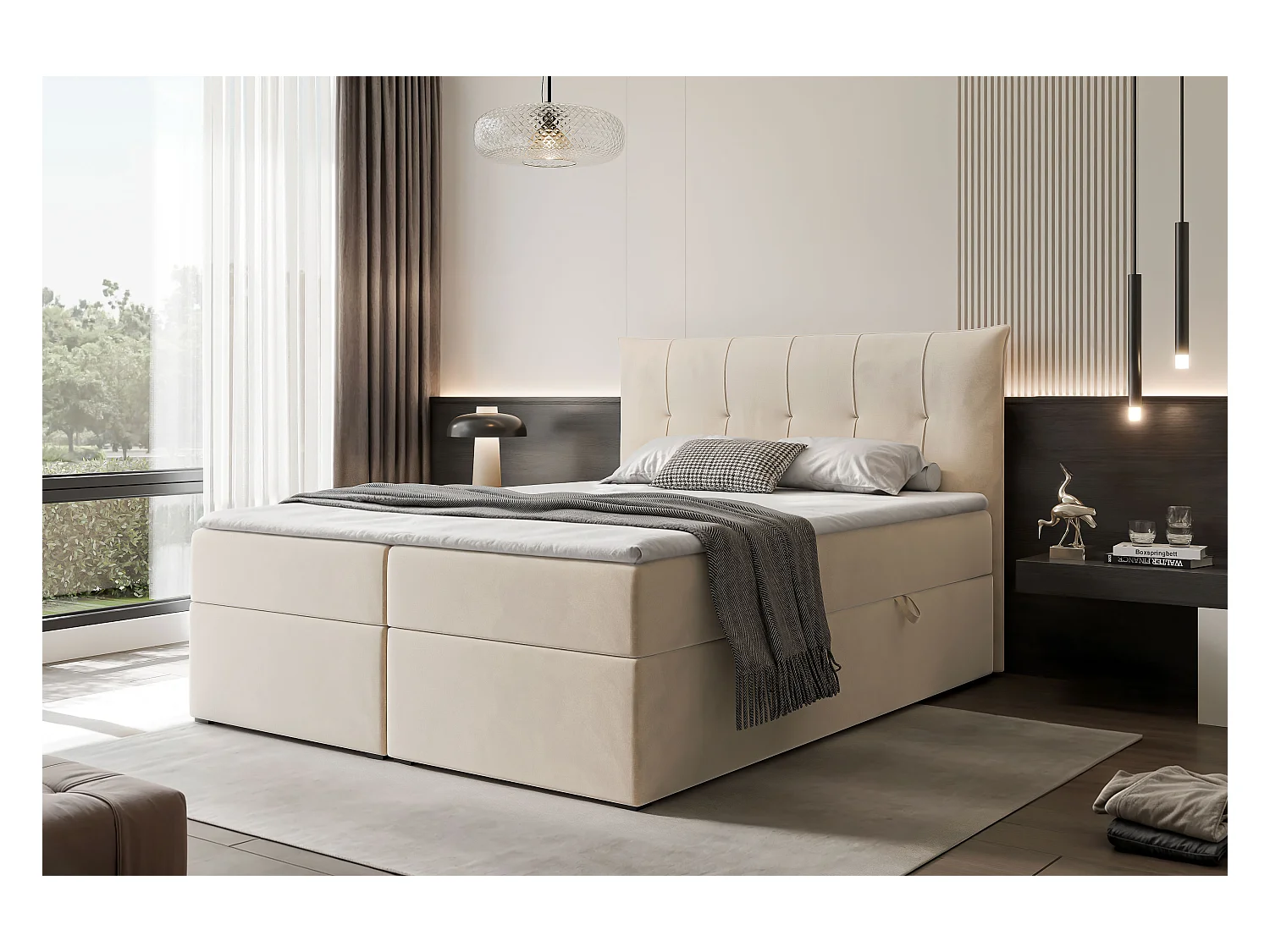 Lit continental rembourré avec surmatelas, beige - 120x200 - CHESTER