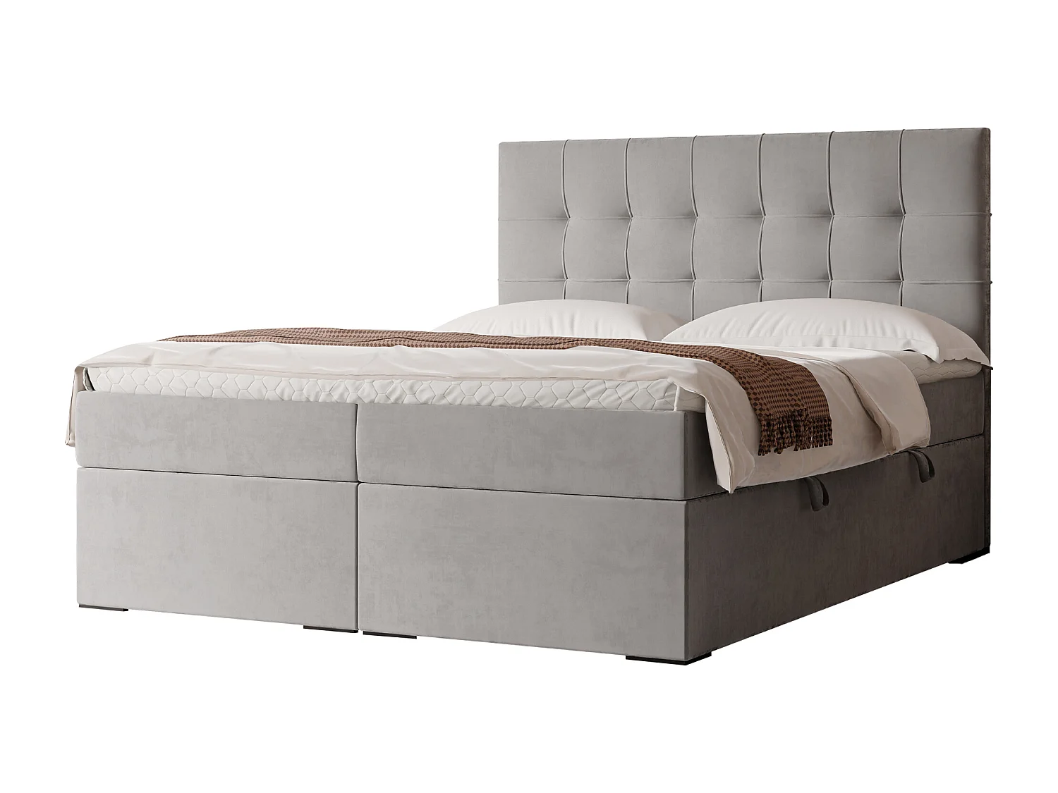 Lit continental rembourré avec surmatelas, gris - 180x200 - IMPERIAL