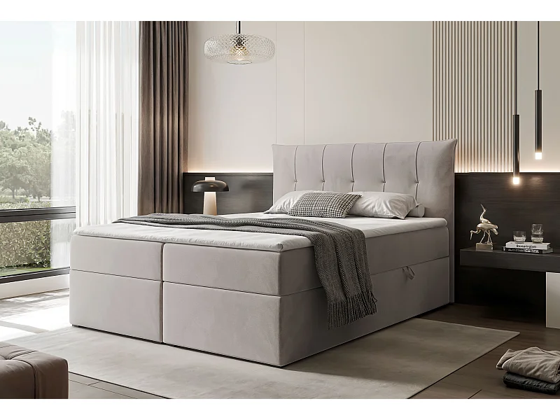 Lit continental rembourré avec surmatelas, gris clair - 160x200 - CHESTER