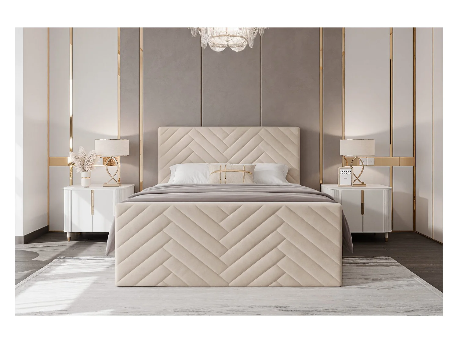 Lit continental rembourré avec surmatelas, crème - 120x200 - NEREA PLUS