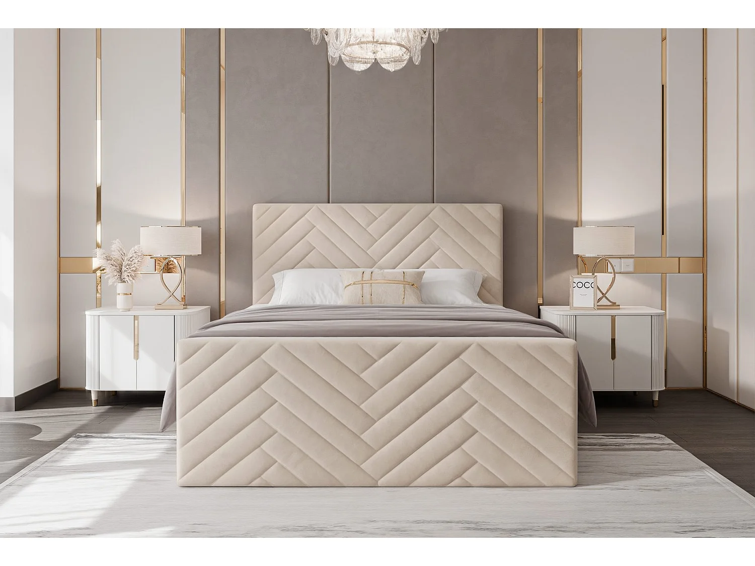 Lit continental rembourré avec surmatelas, crème - 120x200 - NEREA PLUS