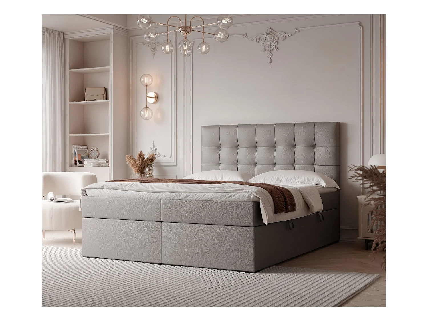 Lit continental rembourré avec surmatelas, gris  - 140x200 - IMPERIAL