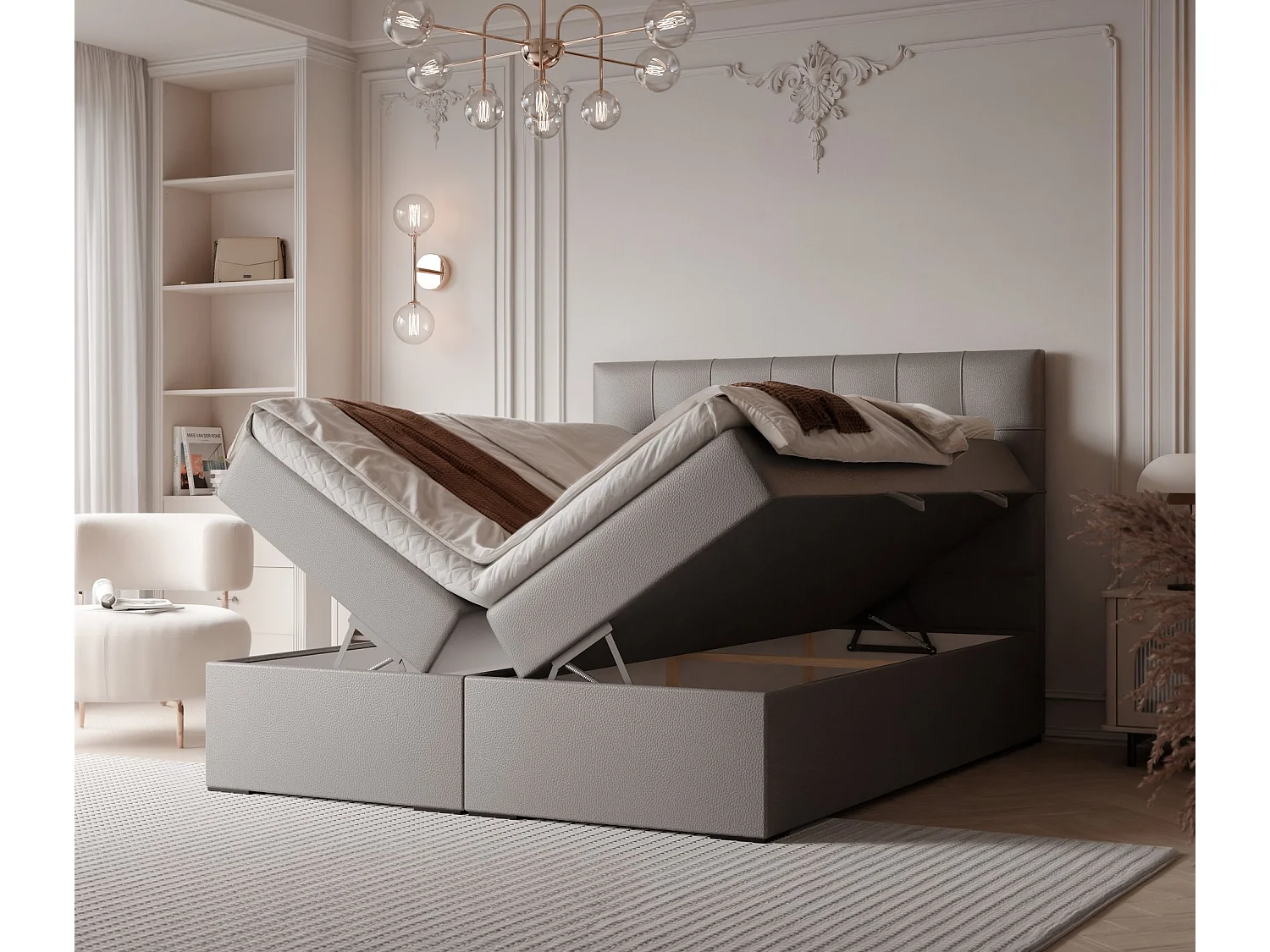 Lit continental rembourré avec surmatelas, gris  - 140x200 - IMPERIAL