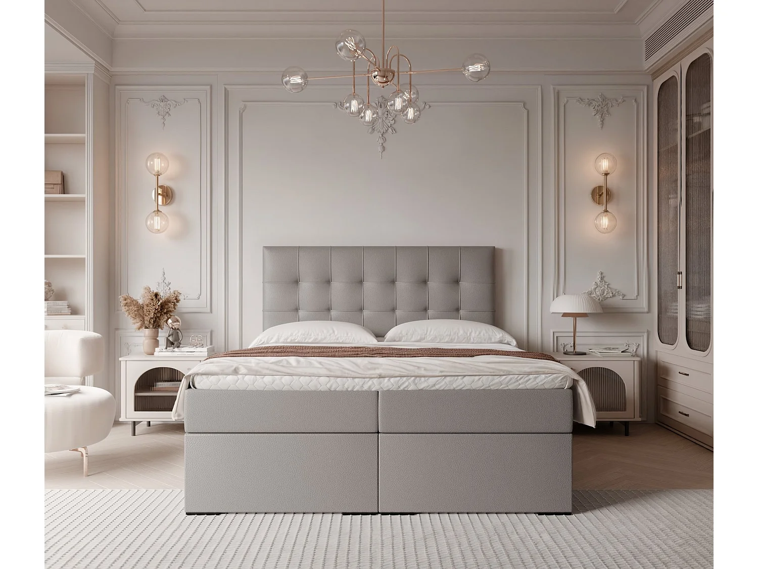 Lit continental rembourré avec surmatelas, gris  - 140x200 - IMPERIAL