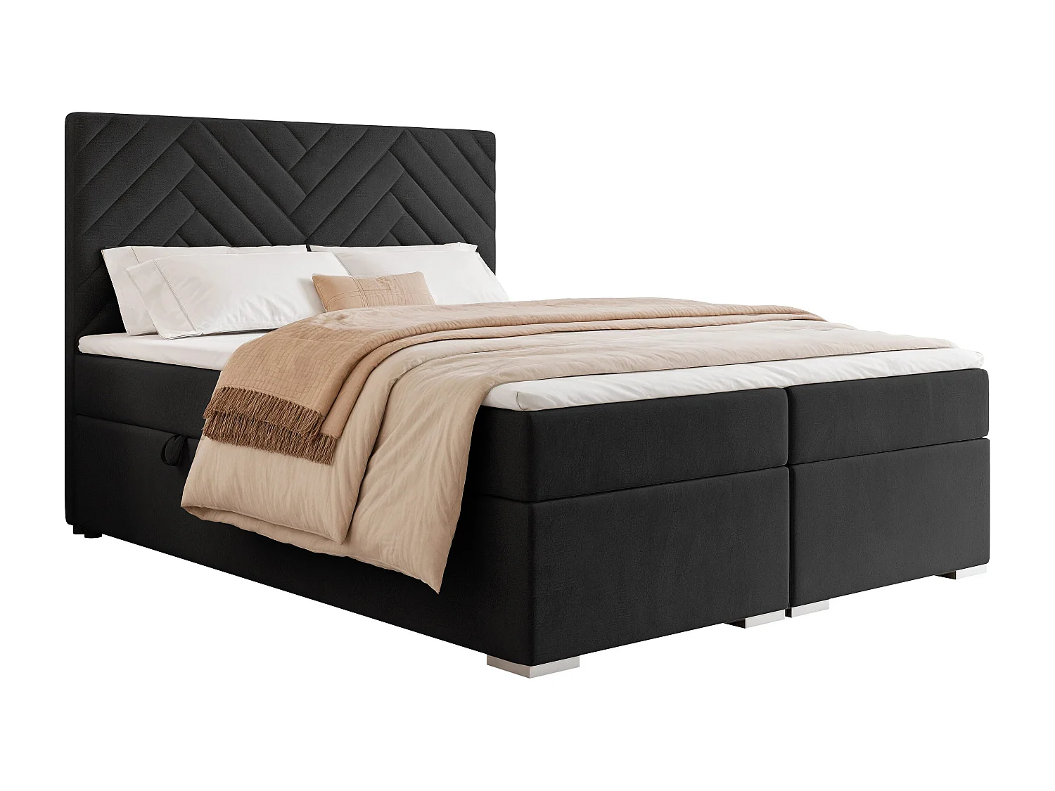 Lit continental rembourré avec surmatelas, noir - 180x200 - NEREA