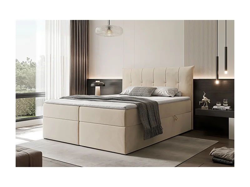 Lit continental rembourré avec surmatelas, crème - 160x200 - CHESTER