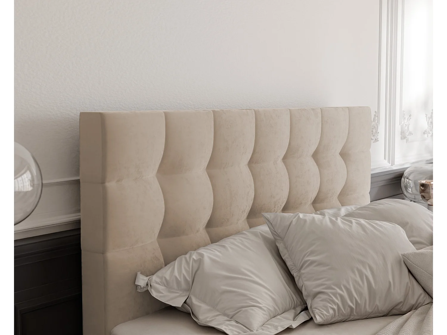 Lit continental rembourré avec surmatelas, crème - 200x200 - GRAND